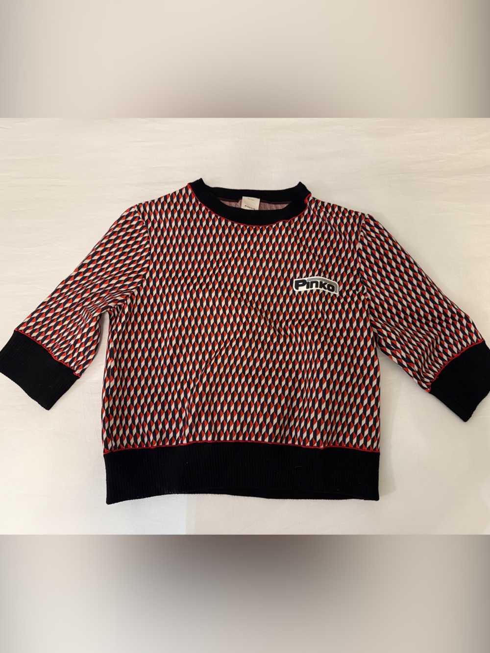 Pinko Red, Black & White Geometric Crewneck Sweater